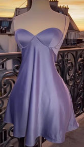 Lilac Satin A-Line Short Homecoming Cocktail Dress with Bra